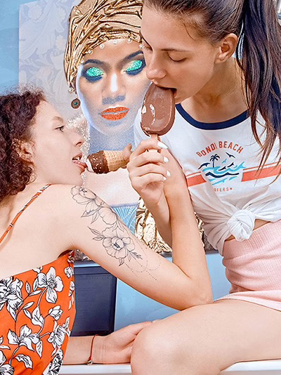 Lesbians share ice-cream and dildo